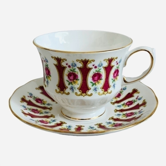 VNTG Ridgway Queen Anne England Bone China Teacup & Saucer Gold Pink Roses Set - Picture 4 of 6